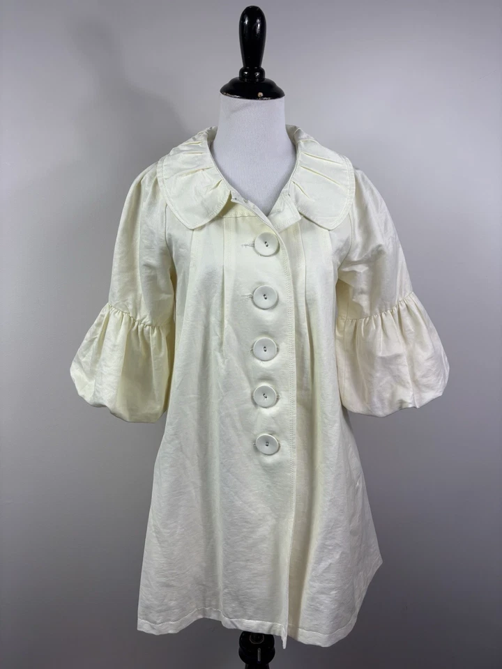 Chaqueta Anthropologie Ryu S Off White Plisada Puff Manga 3/4 Algodón Forrada Nueva Foto 1 de 4