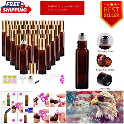 Paquete de 24 botellas enrollables de lujo para aceites esenciales - vidrio ámbar con tapas doradas Foto 1 de 4