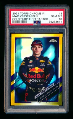 2021 Topps Chrome F1 #3 Max Verstappen Gold/Purple Refractor Portrait PSA 10 - Image 1 of 2