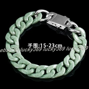 Zertifizierte natürliche Grade A grüne Jade Jadeit Gliederkette Titan Stahl Armband - Bild 1 von 16