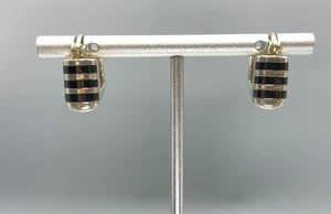 Sterling Silver, Inlaid Black Enamel Square Hoop Earrings - Picture 1 of 5