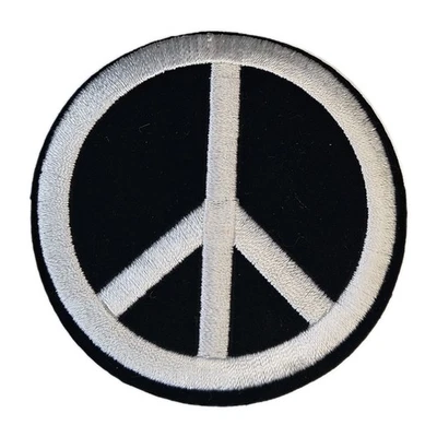 Peace Symbol Black & White Embroidered Iron On Patch 2.75" x 2.75" PB7 - Image 1 of 2