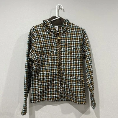 Abrigo chaqueta con capucha Burton grande L marrón/crema/verde azulado pata de gallo azteca a cuadros cremallera Foto 1 de 4