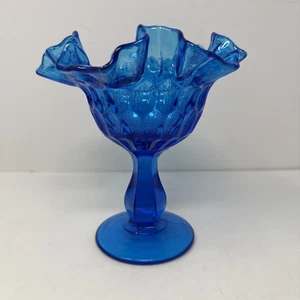 Vintage Fenton Colonial Blue Thumbprint Ruffled Edge Compote Candy Dish - Picture 1 of 6