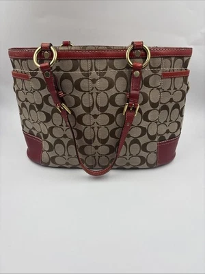 Bolso de Mano Coach Gallery F0768-11237 Caqui Marrón Firma C Cuero Rojo Foto 1 de 4