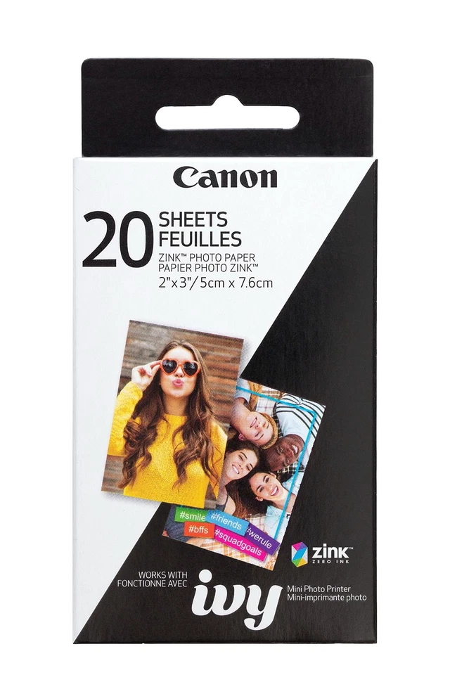 Canon Zink Photo Paper Pack, 20 Sheets, White, 2" X 3" (3214C001) *NEW* - Image 1 of 1