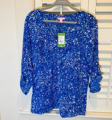 Blusa de seda Lilly Pulitzer Bay azul talla grande Give Em Shell para mujer nueva con etiquetas Foto 1 de 4