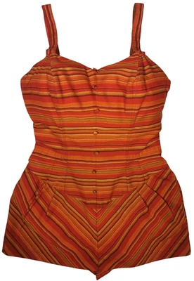 JANTZEN AÑOS 40 VINTAGE MUJER M/L ALGODÓN A RAYAS 1 PIEZA TRAJE DE BAÑO CON BOTONES/CORREAS Foto 1 de 4