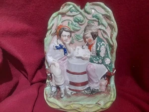 Antique Staffordshire Flatback Figure Crimean War Tavern Conversation 22cm - Picture 1 of 8