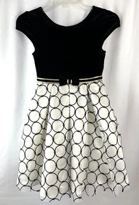 Girl's Jona Michelle Party Dress, Blk Velveteen Top, Wht/Blk Tulle Skirt, Sz 8 - Picture 1 of 13