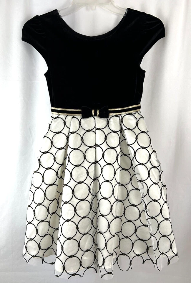Vestido de fiesta para niña Jona Michelle, top de terciopelo negro, falda de tul blanco/negro, talla 8 Foto 1 de 4