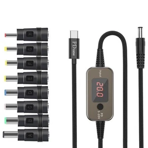 Adaptateur USB C vers DC 100W avec 10 embouts de connecteur et affichage de sort - Photo 1 sur 4