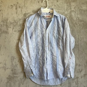 Camicia uomo Robert Graham taglia M blu a righe stampa floreale infradito manica lunga - Foto 1 di 9