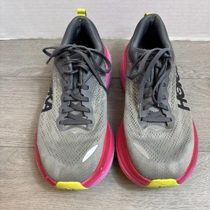 Hoka Bondi 8 Woman’s Size 9 Tennis Shoes Gray With Pink Sole Lace Up Walk Run - Picture 1 of 11
