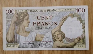 1941 France 100 Francs Banknote - Picture 1 of 2