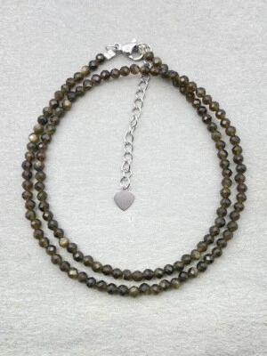 Collares protectores de cuentas redondas facetadas de obsidiana verde 2-3 mm A++ 24"" Foto 1 de 4
