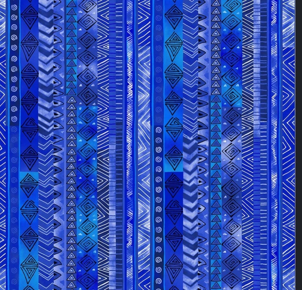 Tela de edredón de algodón Laurel Burch básica azul real a rayas por yarda Foto 1 de 1