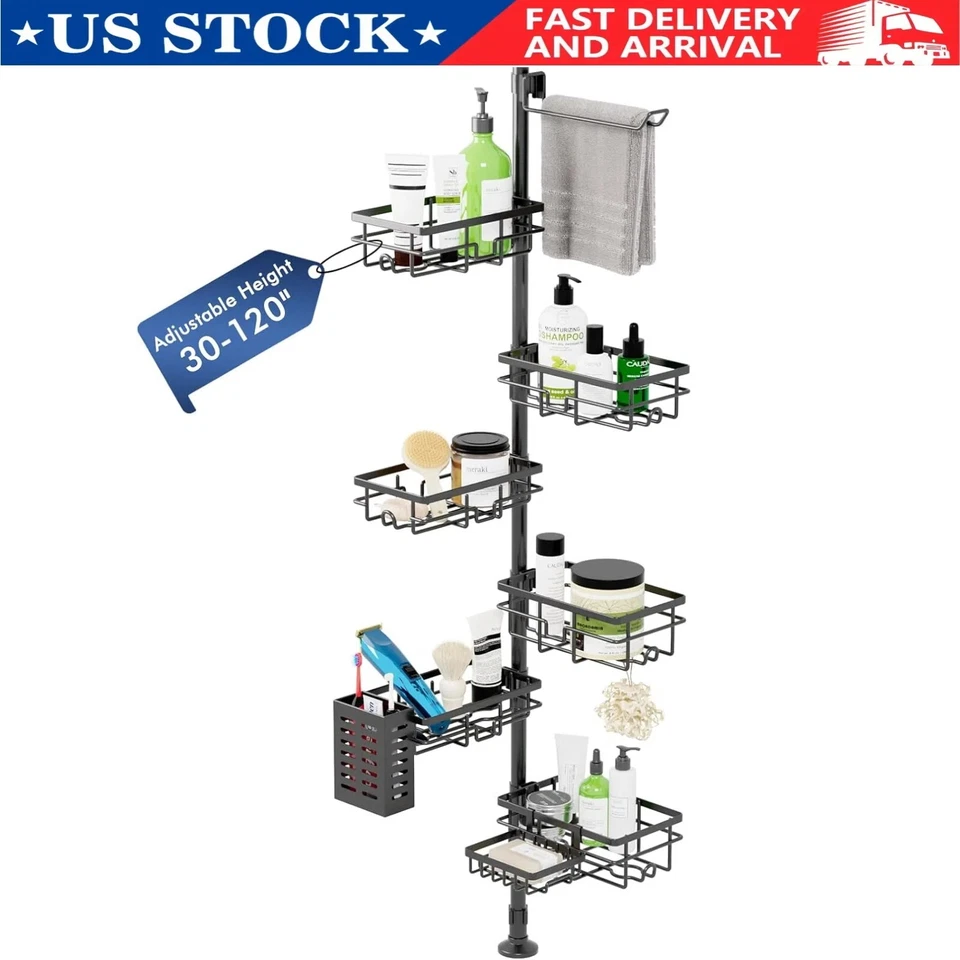 Corner Shower Caddy Tension Pole 6-Tier Rustproof Bathroom Organizer Shelves - Image 1 of 4