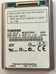 Toshiba 1.8" ZIF/CE MK6024GAL 60GB(HDD1809)4200RPM 8MB Internal Hard disk drive - Picture 1 of 5