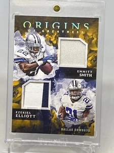 Ezekiel Elliott/Emmitt Smith 2018 Origins of Greatness Dual Relics GOLD #01/10 - Picture 1 of 16