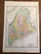 Antique 1901 Rand McNally Atlas Map of Maine. 11"x14"