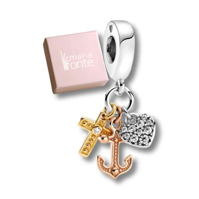 MariaFonte Charm Tricolore Croce Cuore Ancora Argento 925 Compatibile - Immagine 1 di 4