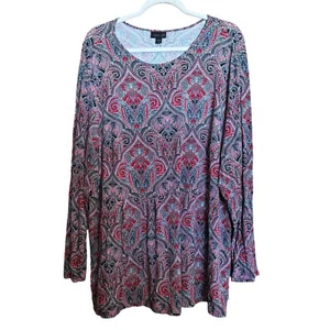 J Jill Wearever Collection Top Womens 3X Multicolor Paisley Boho Stretch Blouse - Picture 1 of 9