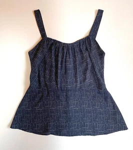 cAbi Navy Blue White Dot Empire Waist Adjustable Straps Peplum Tank Top Size 8 - Bild 1 von 7