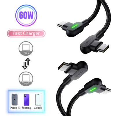60W USB C to C Cable Fast Charge Nylon Cord 3/6FT for iPhone 15 16 Samsung S24 - Image 1 of 4