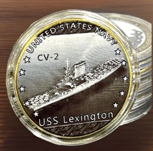 MONEDA DE DESAFÍO - WWW2 - USS LEXINGTON MARINA DE EE. UU. CV-2 portaaviones - Imagen 1 de 4