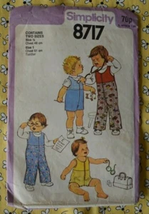 Simplicity Sewing Pattern 8717 Baby Overalls Romper Size 1 Vintage 70s Complete - Picture 1 of 2