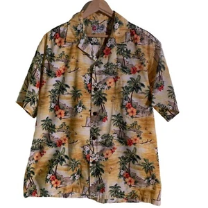 Camisa hawaiana Hilo Hattie para hombre L amarilla floral Aloha - Imagen 1 de 3