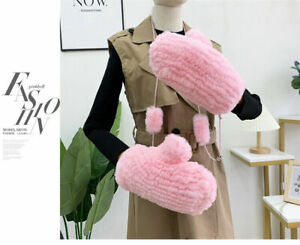 Women's Warm Real Rex Rabbit Fur Gloves Fingerless String Knitted Wrist Mittens