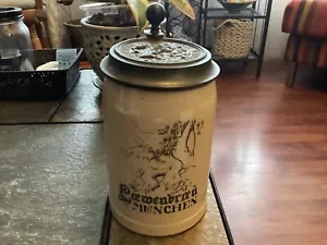 Early Merkelbach & Wick Lowenbrau Lidded Stein Factory Error Faint Lion Print - Picture 1 of 9