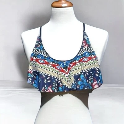 🌻NUEVO con etiqueta Lucky Brand Azteca Suroeste Boho Bikini Top Ajustable Copa D. Foto 1 de 4