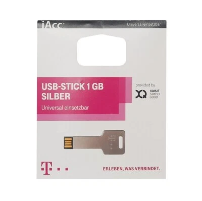XQISIT USB-Stick Schlüssel Anhänger 1GB USB 2.0, T-Logo, 3 mm dick, silber, OVP