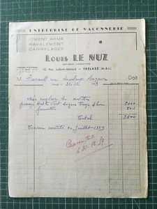 vo60 circa 1960 Angers facture Maçonnerie Le Nuz Rue Hanneloup Mme Hunault - Imagen 1 de 1