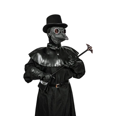 Conjunto completo de fantasia Plague Doctor com máscara de bico de pássaro e chapéu - Cinza prata - Imagem 1 de 4