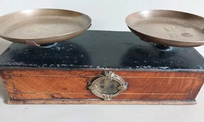 Scales French Vintage Balance Scales Weighs Upto 1kg Mahogany Veneer Copper  - Image 1 of 4