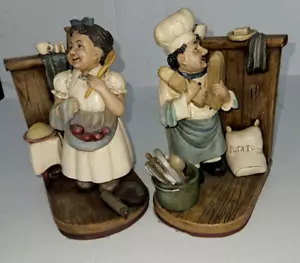 Vtg Pair Of Fat French Italian Chef Bookends Holders Whimsical Unique. - Foto 1 di 20