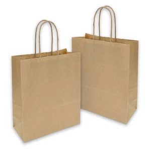 25x Geschenktüten Papiertüten Taschen mit Kordel Griff Kraftpapier braun 90g - Bild 1 von 2