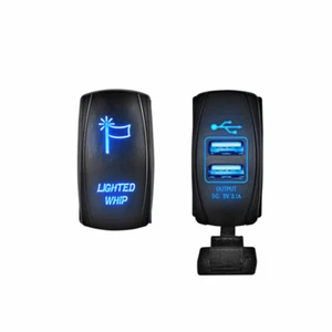 2pcs Rocker Switch ( Lighted Whip + USB Power Charger) 5 Pin For Car ATV UTV - Picture 1 of 7