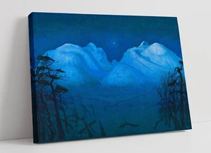 HARALD SOHLBERG, WINTER NIGHT IN THE MOUNTAINS -CANVAS WALL ARTWORK PIC PRINT - Picture 1 of 2