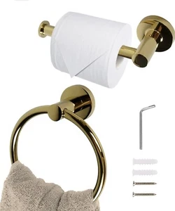 SPDYCESS Wall Mounted Toilet Paper Roll Holder and Towel Holder 2 Pc Set Gold - Picture 1 of 7