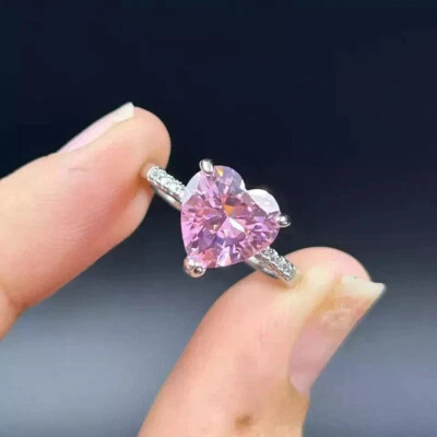 Anillo de boda de compromiso de zafiro rosa corte corazón de 3 quilates para mujer de oro blanco de 14 quilates Foto 1 de 4