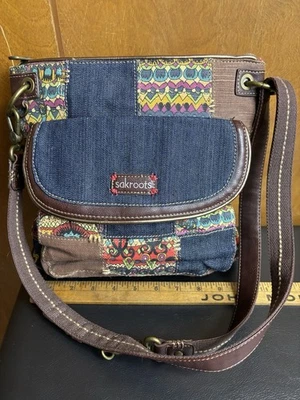 Sakroots Crossbody Bag Purse Boho Hippy Festival Style Artsy Tan Denim - Image 1 of 4