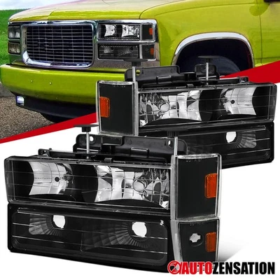 Fit 1988-1993 Chevy C/K Yukon Tahoe Sierra Black Headlights+Corner+Bumper Lamps - Image 1 of 4