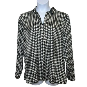 Camisa popover pata de gallo satinada Lauren Ralph Lauren talla XL dinero antiguo abotonada - Imagen 1 de 9