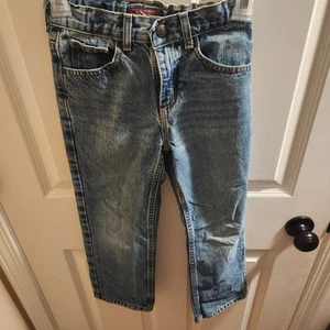 Arizona Boys Medium Wash Blue Jeans Adustable Waistband Straight Leg 7 Regular - Picture 1 of 7