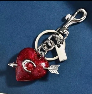 Red Glitter Heart Charm Keychain with Arrow for Coach Handbag Pendant Accessory - Picture 1 of 3